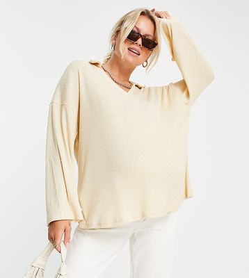 ASOS DESIGN Maternity slouchy textured rib polo sweatshirt in yellow - part of a set-Neutral