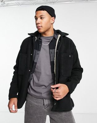 Only & Sons fleece overshirt with teddy lining in black