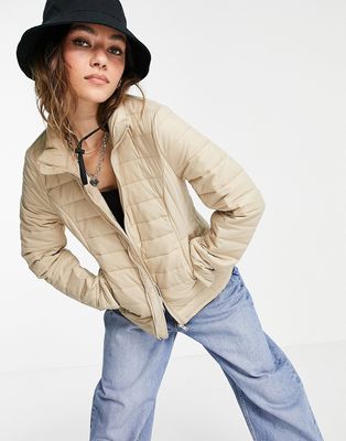 Object zip through padded jacket in cream-White