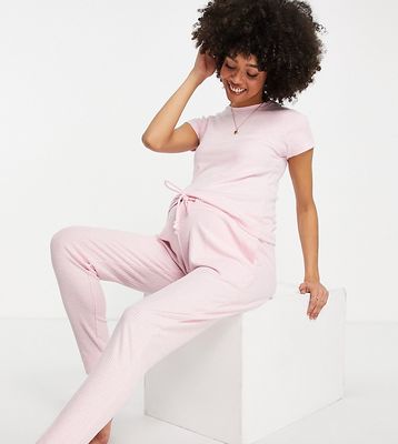 ASOS DESIGN Maternity exclusive lounge super soft rib tee & sweatpants set in pink