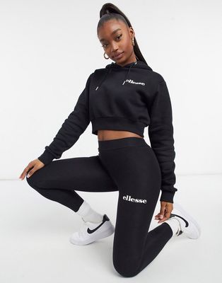 ellesse cropped hoodie & leggings set in black