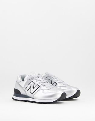 New Balance 574 metallic sneakers in silver