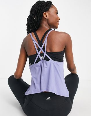 adidas Yoga top with back strap detail in dusty blue-Blues