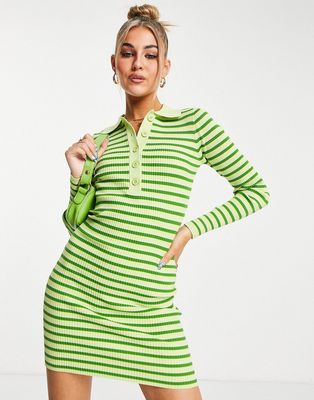 Stradivarius STR polo mini dress with contrast neck in green stripe