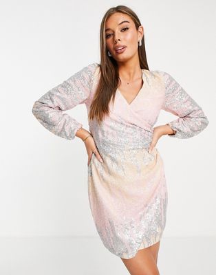 Ever New sequin drape mini dress in pastel ombre-Multi