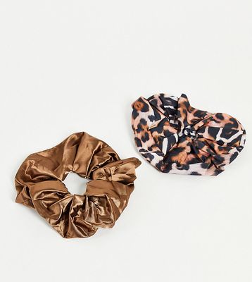 The Flat Lay Co. X ASOS Exclusive Scrunchie Set - Warped Leopard Print and Brown Silk-Multi