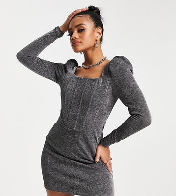 Collective the Label corset mini dress in glitter charcoal-Gray