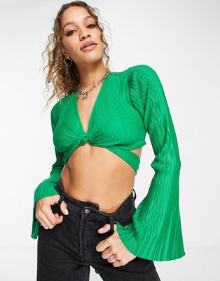 Missyempire plisse crop wrap top in green - part of a set