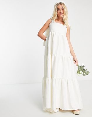 Dream Sister Jane bridal tiered maxi dress with bow shoulder ties-White