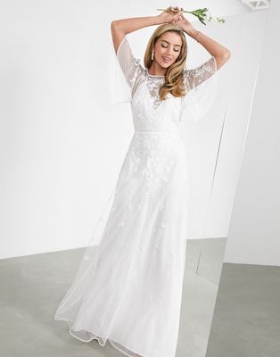 ASOS EDITION Annie floral embroidered flutter sleeve wedding dress-White