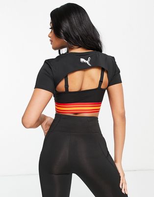 Puma by June Ambrose mesh crop top in black with red banding