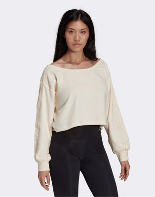 adidas Originals 'Relaxed Risque' velour off the shoulder sweatshirt in off white