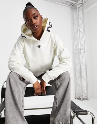 New Balance Running cropped hoodie in off white