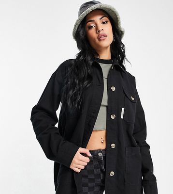 Topshop Tall oversized lightweight shacket with woven label in black