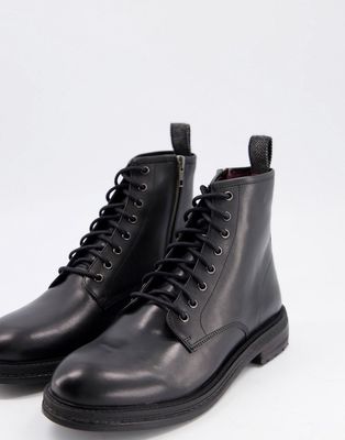 Walk London wolf lace up boots in black leather