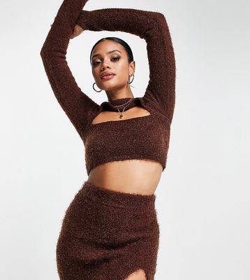 ASYOU knitted side split skirt in brown - part of a set