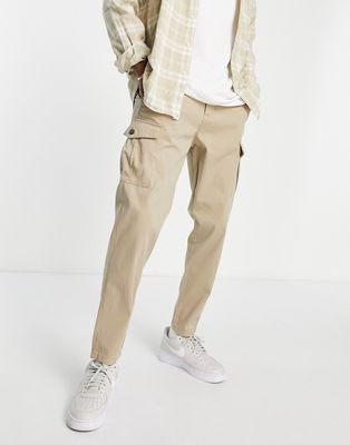 Selected Homme slim tapered cargo pants in beige-Neutral