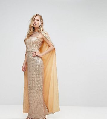 Bariano Sequin Maxi Dress With Cape-Gold