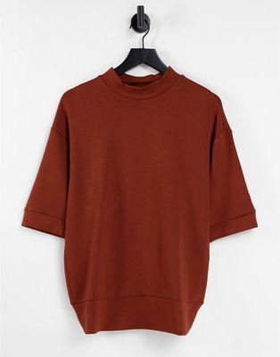 Sixth June high neck oversize t-shirt in brown