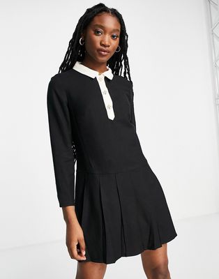 & Other Stories mini shirt dress with floral embellished buttons in black