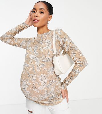 Topshop Maternity paisley print ruched long sleeve top-Multi