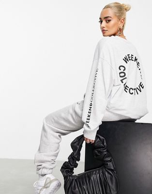 ASOS Weekend Collective oversized long sleeve t-shirt with back logo in gray heather-Grey