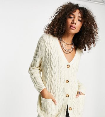 Reclaimed Vintage inspired cable knit cardigan in cream-White