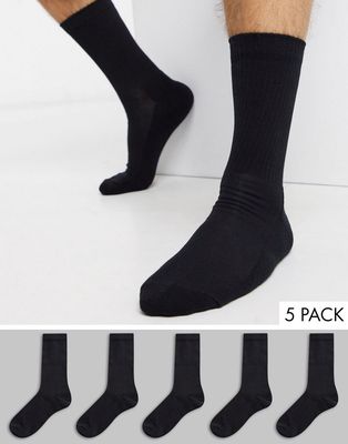 New Look ribbed 5 pack sport socks in black