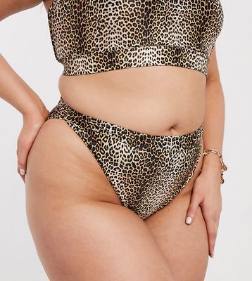 South Beach Curve Exclusive mix and match high waist bikini bottom in animal print-Multi