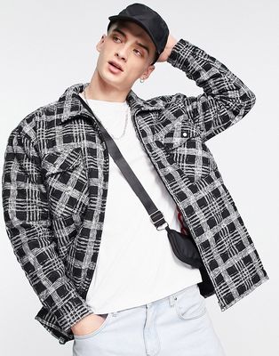Mennace boucle overshirt in black and white plaid with padded lining-Multi