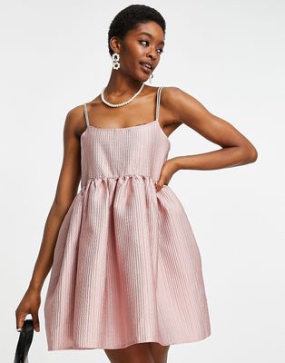 Dream Sister Jane babydoll mini dress with rhinestone strap details-Pink