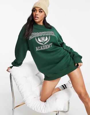 Missguided academy graphic sweater mini dress in green