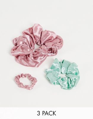 My Accessories 3-pack mixed scrunchies in pink and sage-Multi
