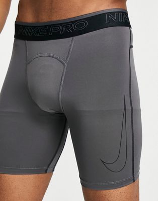 Nike Training Pro Swoosh outline graphic compression shorts in gray