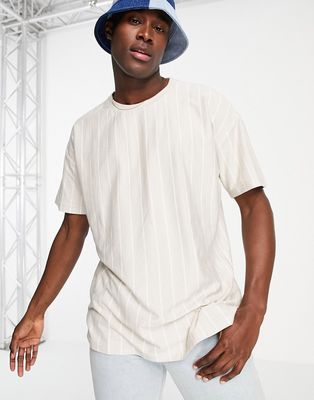New Look oversized striped T-shirt in stone-Neutral