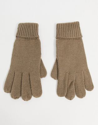 ASOS DESIGN roll back cuff knitted gloves in camel-Brown