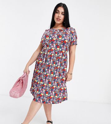 Simply Be jersey smock dress in pink floral print-Multi
