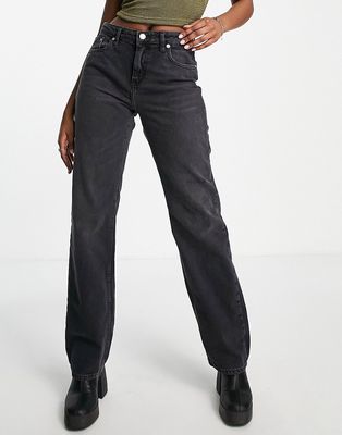 Only Dad wide straight leg jeans in washed black-Gray