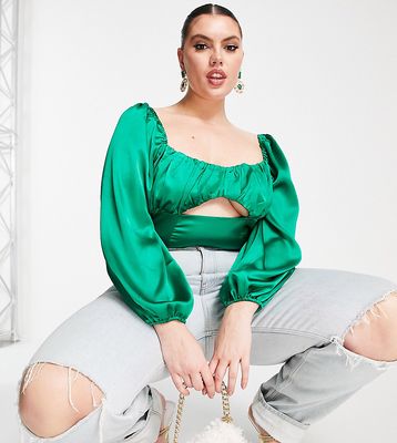 Collective the Label Curve exclusive cut out corset satin bodysuit in emerald green