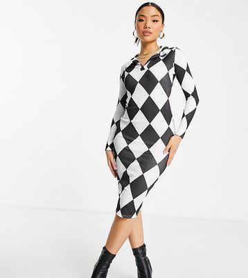 I Saw It First Petite checkerboard midi dress in mono-Multi