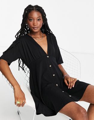 ASOS DESIGN tea dress with horn buttons in black