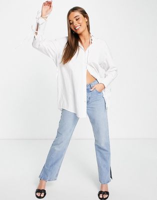 In The Style x Dani Dyer ruched tie sleeve shirt in white