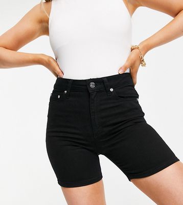 ASOS DESIGN Petite high rise 'skinny' stretch denim shorts in black