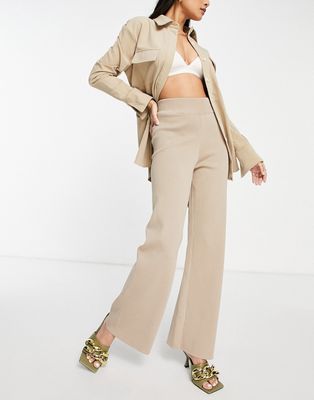 Pretty Lavish knitted flared pants in taupe - part of a set-Neutral