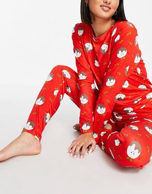 Loungeable christmas pudding legging pajama set in red