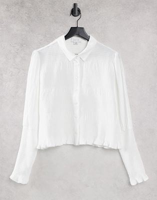 Lost Ink fitted shirt with shirred cuffs-White
