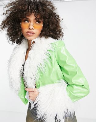 Jayley detachable trim short jacket in bright green
