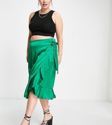 AX Paris Plus wrap skirt in green satin