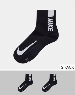 Nike Running Multiplier 2 pack ankle socks in black