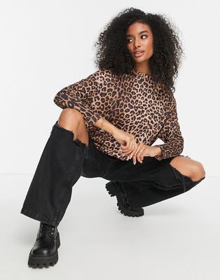 AllSaints Rita oversized long sleeve tee in leopard-Multi